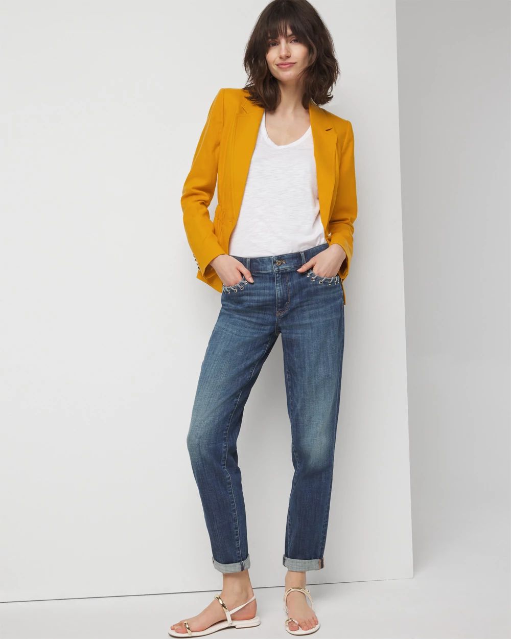 Mid-Rise Everyday Soft Denim™ Grommet Girlfriend Jean | White